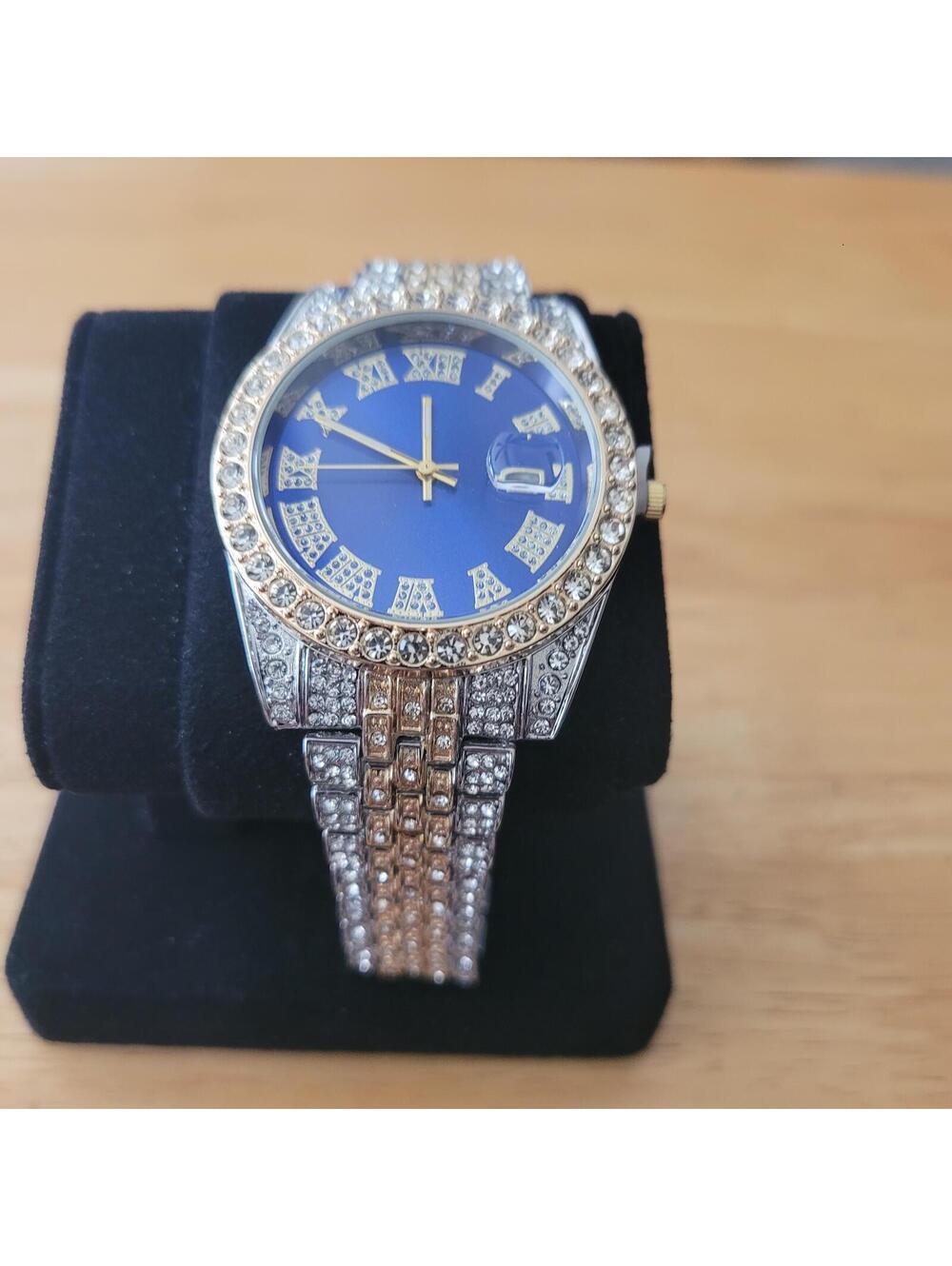 Men's Two-Tone Crystal Accent Wristwatch with Blue Face